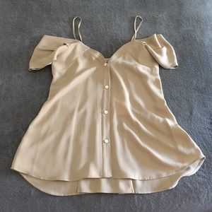 Theory Hartman Cold Shoulder Silk Button Top